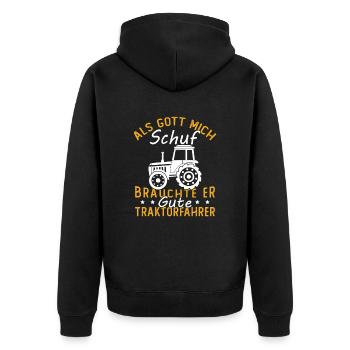 Als gott mich schuf brauchte er gute traktorfahrer - Unisex Premium Bio Zip Hoodie - Schwarz - Hinten - Nico (187cm)
