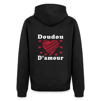 Doudou D'amour Cadeau Saint Valentin - Veste à capuche bio Premium Unisexe - noir - Dos - Nico (187cm)