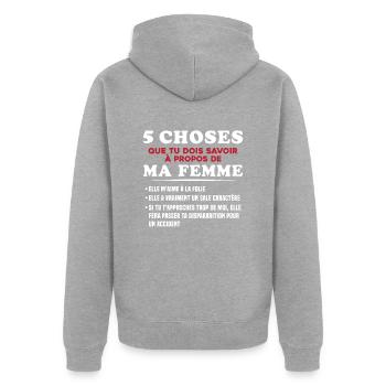 Humour Couple Jalousie Cadeau Amoureux Copain - Veste à capuche bio Premium Unisexe - gris chiné - Dos - Nico (187cm)