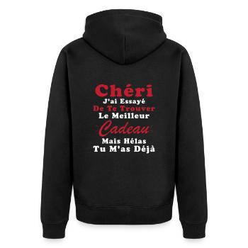 Cadeau Chéri Saint Valentin Amour Couple Humour - Veste à capuche bio Premium Unisexe - noir - Dos - Nico (187cm)