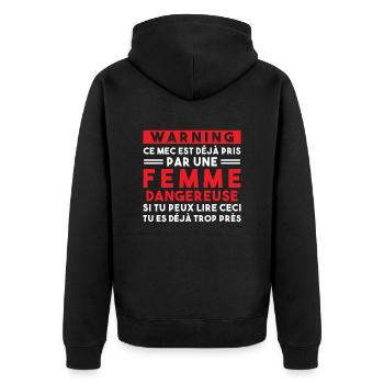 Cadeau Humour couple homme, Femme jalouse danger - Veste à capuche bio Premium Unisexe - noir - Dos - Nico (187cm)