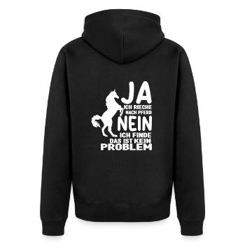 Ja ich rieche wie ein Pferd Sprücheklopfer Frauen - Unisex Premium Bio Zip Hoodie - Schwarz - Hinten - Nico (187cm)