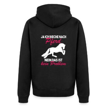 Ja ich rieche nach Pferd Nein das ist kein - Unisex Premium Bio Zip Hoodie - Schwarz - Hinten - Nico (187cm)