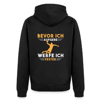 Handball Kinder Geschenke Handballer Zubehör - Unisex Premium Bio Zip Hoodie - Schwarz - Hinten - Nico (187cm)