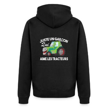 Juste Un Garçon Qui Aime Les Tracteurs Agriculteur - Veste à capuche bio Premium Unisexe - noir - Dos - Nico (187cm)
