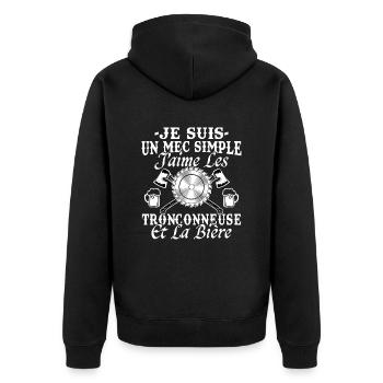 Kettensäge Bier Humor Mann Holzfäller Lustig - Unisex Premium Bio Zip Hoodie - Schwarz - Hinten - Nico (187cm)