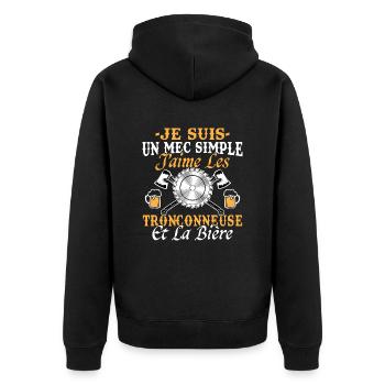 Kettensäge Bier Humor Mann Holzfäller Lustig - Unisex Premium Bio Zip Hoodie - Schwarz - Hinten - Nico (187cm)