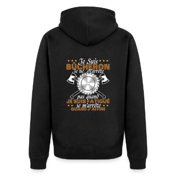 Lustiges Kettensägengeschenk, das sagt, dass ich ein Holzfäller bin - Unisex Premium Bio Zip Hoodie - Schwarz - Hinten - Nico (187cm)