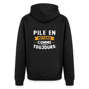 Battery late as always - Unisex Premium Organic Zip Hoodie - black - Back - Nico (187cm)