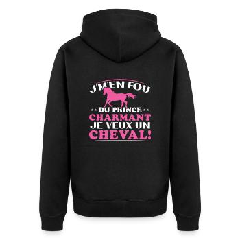 Je m'en fou du prince charmant je veux un cheval - Veste à capuche bio Premium Unisexe - noir - Dos - Nico (187cm)