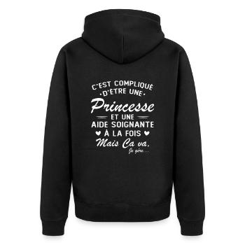 Prinzessin & Pflegerin - Unisex Premium Bio Zip Hoodie - Schwarz - Hinten - Nico (187cm)