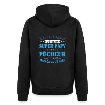 Super-Opa und Fischer-Geschenk - Unisex Premium Bio Zip Hoodie - Schwarz - Hinten - Nico (187cm)