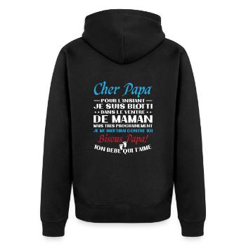 Originelle Schwangerschaftsanzeige für werdende Väter - Unisex Premium Bio Zip Hoodie - Schwarz - Hinten - Nico (187cm)
