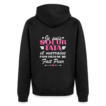 Sister Tata and Godmother - Unisex Premium Organic Zip Hoodie - black - Back - Nico (187cm)