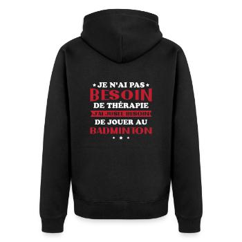 Ich muss nur Badminton spielen Geschenk - Unisex Premium Bio Zip Hoodie - Schwarz - Hinten - Nico (187cm)