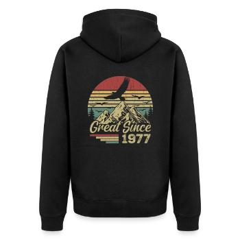 Jahrgang 1977 Retro 1977 Geburtstagsgeschenk - Unisex Premium Bio Zip Hoodie - Schwarz - Hinten - Nico (187cm)
