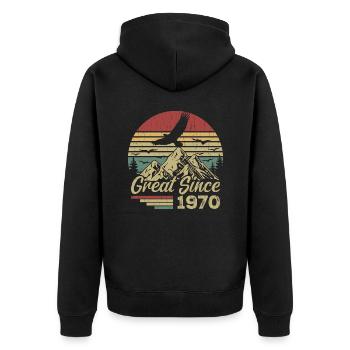 Jahrgang 1970er Geburtstagsgeschenk 1970er Retro 1970er Jahre - Unisex Premium Bio Zip Hoodie - Schwarz - Hinten - Nico (187cm)