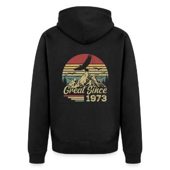 Jahrgang 1973 Retro 1973 Geburtstagsgeschenk - Unisex Premium Bio Zip Hoodie - Schwarz - Hinten - Nico (187cm)