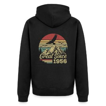 Jahrgang 1956 Retro 1956 Geburtstagsgeschenk - Unisex Premium Bio Zip Hoodie - Schwarz - Hinten - Nico (187cm)