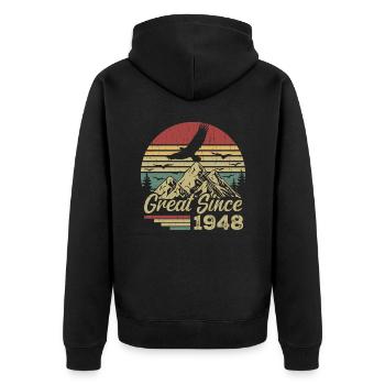 Jahrgang 1948 Retro 1948 Geburtstagsgeschenk - Unisex Premium Bio Zip Hoodie - Schwarz - Hinten - Nico (187cm)
