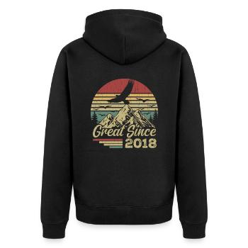 Jahrgang 2018 Retro 2018 Geburtstagsgeschenk - Unisex Premium Bio Zip Hoodie - Schwarz - Hinten - Nico (187cm)