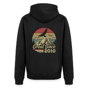 Jahrgang 2010 Retro 2010 Geburtstagsgeschenk - Unisex Premium Bio Zip Hoodie - Schwarz - Hinten - Nico (187cm)