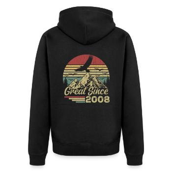 Jahrgang 2008 Retro 2008 Geburtstagsgeschenk - Unisex Premium Bio Zip Hoodie - Schwarz - Hinten - Nico (187cm)