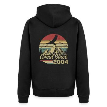 Jahrgang 2004 Retro 2004 Geburtstagsgeschenk - Unisex Premium Bio Zip Hoodie - Schwarz - Hinten - Nico (187cm)