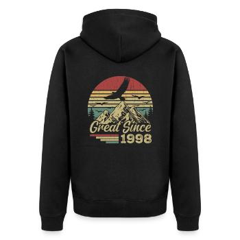 Jahrgang 1998 Retro 1998 Geburtstagsgeschenk - Unisex Premium Bio Zip Hoodie - Schwarz - Hinten - Nico (187cm)