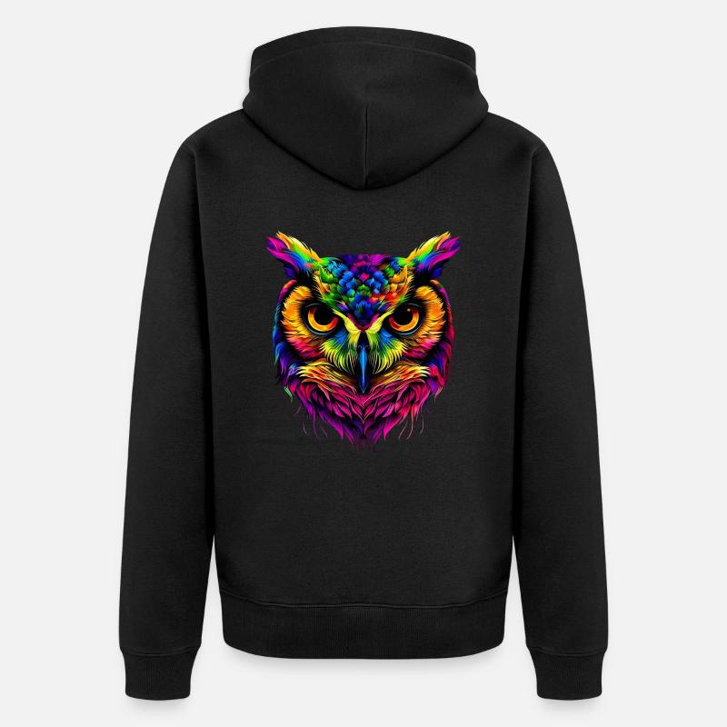 Eule Bunt Regenbogen Farben Pop Art Kauz Uhu Eulen - Unisex Premium Bio Zip Hoodie - Schwarz
