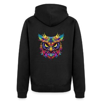 Eule Bunt Regenbogen Farben Pop Art Kauz Uhu Eulen - Unisex Premium Bio Zip Hoodie - Schwarz - Hinten - Nico (187cm)