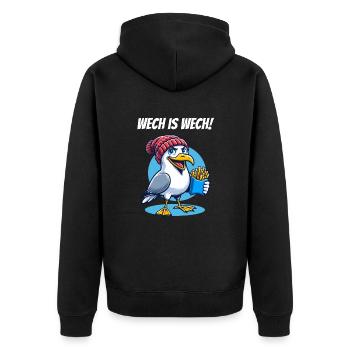 Lustige Nordsee Möwe Plattdeutsch Ostfriesland - Unisex Premium Bio Zip Hoodie - Schwarz - Hinten - Nico (187cm)
