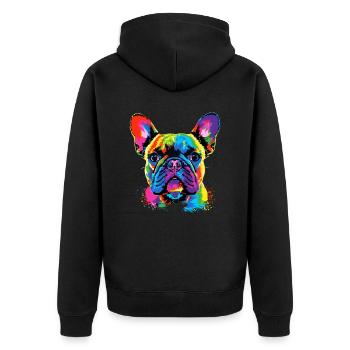 Französische Bulldogge Bunte Farben Pop Art Dogge - Unisex Premium Bio Zip Hoodie - Schwarz - Hinten - Nico (187cm)