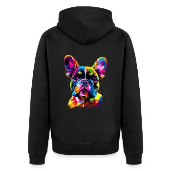 Französische Bulldogge Bunte Farben Pop Art Dogge - Unisex Premium Bio Zip Hoodie - Schwarz - Hinten - Nico (187cm)