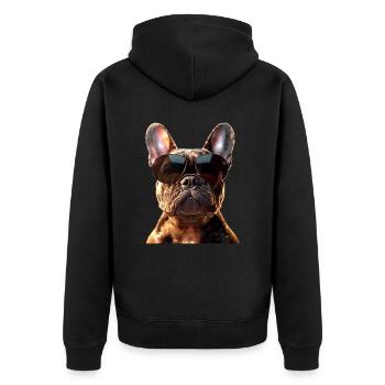 Französische Bulldogge Hund Motiv Bulldoggen Dogge - Unisex Premium Bio Zip Hoodie - Schwarz - Hinten - Nico (187cm)