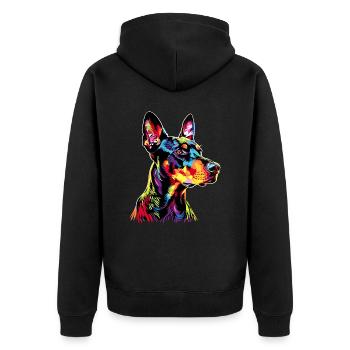 Dobermann Hund Bunte Farben Pop Art Dobermänner - Unisex Premium Bio Zip Hoodie - Schwarz - Hinten - Nico (187cm)