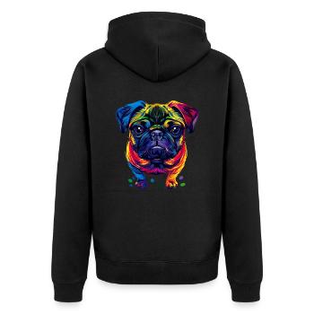 Mops Hund Bunte Farben Pop Art Regenbogen Carlino - Unisex Premium Bio Zip Hoodie - Schwarz - Hinten - Nico (187cm)