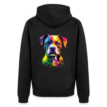 Deutscher Boxer Popart Regenbogen Bunter Boxer - Unisex Premium Bio Zip Hoodie - Schwarz - Hinten - Nico (187cm)