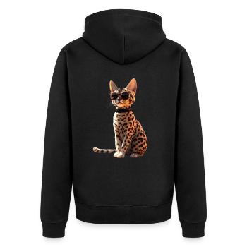 Savannah Katze Cat Mama Süße Serval Leopard Katzen - Unisex Premium Bio Zip Hoodie - Schwarz - Hinten - Nico (187cm)