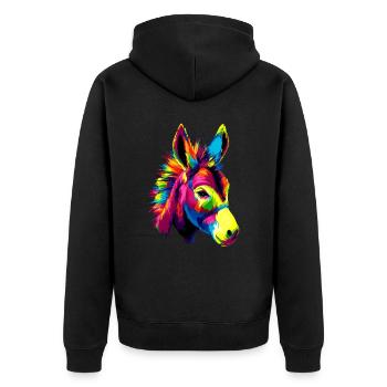 Donkey in Colorful Popart Colors Domestic Donkey Riding - Unisex Premium Organic Zip Hoodie - black - Back - Nico (187cm)