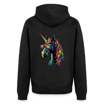 Einhorn Bunt Regenbogen Pferde Reiten Einhörner - Unisex Premium Bio Zip Hoodie - Schwarz - Hinten - Nico (187cm)