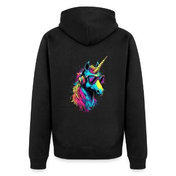 Einhorn Bunt Regenbogen Pferde Reiten Einhörner - Unisex Premium Bio Zip Hoodie - Schwarz - Hinten - Nico (187cm)