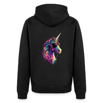 Einhorn Bunt Regenbogen Pferde Reiten Einhörner - Unisex Premium Bio Zip Hoodie - Schwarz - Hinten - Nico (187cm)