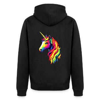 Einhorn Bunt Regenbogen Pferde Reiten Einhörner - Unisex Premium Bio Zip Hoodie - Schwarz - Hinten - Nico (187cm)