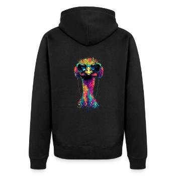 Strauss Vogel Kopfhörer Popart Emu Musik DJ Strauß - Unisex Premium Bio Zip Hoodie - Schwarz - Hinten - Nico (187cm)