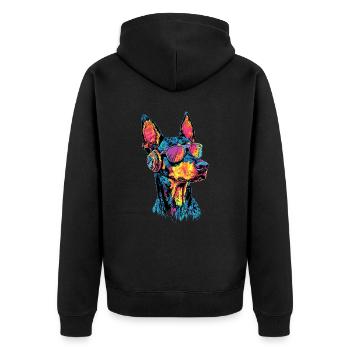 Dobermann Hunde Motiv Wachhund Stolze Dobermänner - Unisex Premium Bio Zip Hoodie - Schwarz - Hinten - Nico (187cm)