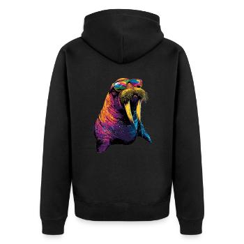 Walrus, tusks, seal, wild Pacific walruses - Unisex Premium Organic Zip Hoodie - black - Back - Nico (187cm)