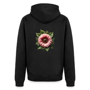 Sonnenblume rosa Blumenranke Blume blumig floral - Unisex Premium Bio Zip Hoodie - Schwarz - Hinten - Nico (187cm)