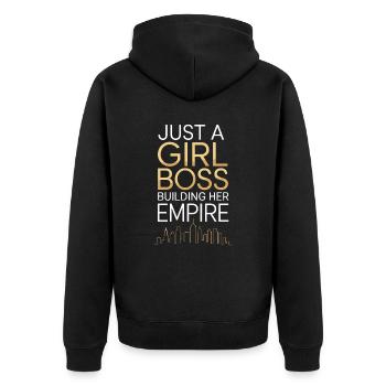 Just A Girl Building Empire Unternehmerin Chefin - Unisex Premium Bio Zip Hoodie - Schwarz - Hinten - Nico (187cm)