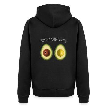 Avocado Liebe You're A Perfect Match Valentinstag - Unisex Premium Bio Zip Hoodie - Schwarz - Hinten - Nico (187cm)
